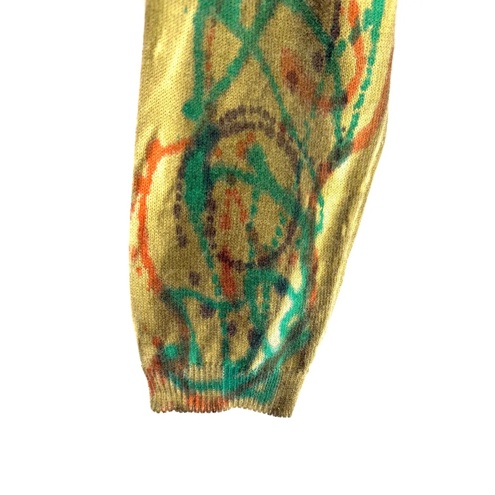 Melarosa Italy Hand Painted Sweater Womens Small Green Abstract Ramie Cotton - Picture 3 of 7